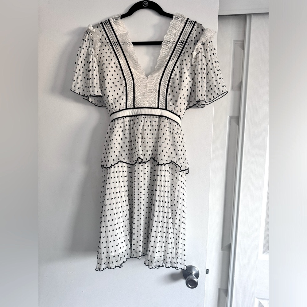 Self-Portrait Mini Tiered Polka Dot Dress - Black/White - Women’s Size 8